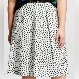 Who What Wear Skirt Womens 12 Black White Grey Polka Dot A-Line Pleated Midi